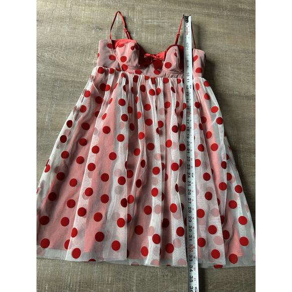 Betsey Johnson Polka Dot Mesh Babydoll Dress Womens 10 Red Pink Valentine - Picture 13 of 16